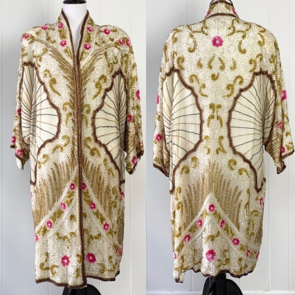 VINTAGE GUNIT STUNNING BEADED SILK JACKET Plus Size 26 1x/2x/3x Ornate Lined